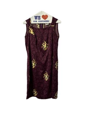 Sleeveless Floral Jacquard Midi Dress in Deep Plum